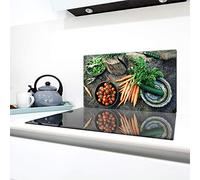 QTA | Couverture en céramique 1 pièce 90 x 52 cm plaques de cuisson en verre électro-induction Protection anti-éclaboussures Plaque de verre Planche à découper Bois légumes