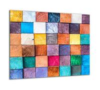 QTA Plaque de protection en verre pour cuisinière électrique à induction - 60 x 52 cm - Mosaïque multicolore