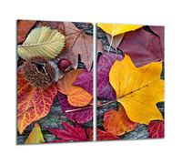 QTA | Plaque de protection universelle pour plaque de cuisson 2 x 30 x 52 cm 2 pieces Pour plaques de cuisson Protection contre les éclaboussures Planche a découper en verre trempé Décoration Feuilles