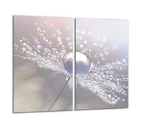 QTA | Plaque de protection universelle pour plaque de cuisson 2 x 30 x 52 cm 2 pieces Pour plaques de cuisson Protection contre les éclaboussures Planche a découper en verre trempé Décoration Fleur
