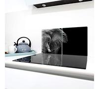 QTA Plaque de protection universelle pour plaque de cuisson 40x52 cm 2 pieces Pour verre Céramique, Induction Protection contre les éclaboussures Planche a découper en verre trempé Décoration Éléphant
