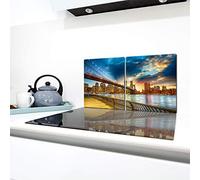 QTA Plaque de protection universelle pour plaque de cuisson 40x52 cm 2 pieces Pour verre Céramique, Induction Protection contre les éclaboussures Planche a découper en verre trempé Décoration Ville