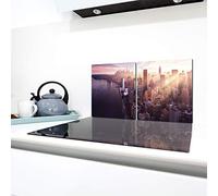 QTA Plaque de protection universelle pour plaque de cuisson 40x52 cm 2 pieces Pour verre Céramique, Induction Protection contre les éclaboussures Planche a découper en verre trempé Décoration Ville