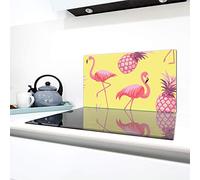 QTA | Plaque de protection universelle pour plaque de cuisson 90 x 52 cm 1 piece Pour plaques de cuisson Protection contre les éclaboussures Planche a découper en verre trempé Décoration Oiseaux
