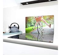 QTA | Plaque de protection universelle pour plaque de cuisson 90 x 52 cm 1 piece Pour plaques de cuisson Protection contre les éclaboussures Planche a découper en verre trempé Décoration Vélo