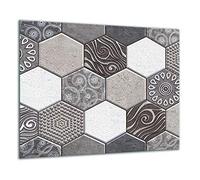 QTA Plaque de recouvrement pour cuisinière, 60 x 52 cm, en verre, pour cuisinières électriques, à induction, protection anti-éclaboussures, planche à découper, gris mosaïque