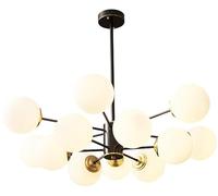 QTANZIQI à 12 lumières du Milieu du siècle, plafonnier en Laiton brossé en Or Noir, luminaires Suspendus en Verre de Lait Vintage pour Salle à Manger, Salon, Cuisine, îlot de Bain