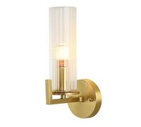 QTANZIQI Applique Murale d'intérieur en Laiton avec Base E14, Appliques murales dorées, Abat-Jour en Verre ondulé, luminaires muraux pour Porche, Chambre à Coucher, Salon, allée