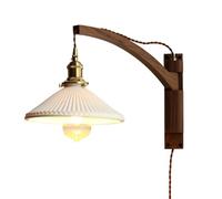 QTANZIQI Appliques murales Applique Murale rotative Vintage Noyer Blanc Abat-Jour en céramique Applique Murale Rustique Ferme Applique Murale pour Chambre à Coucher Chevet Salon Salle d'étude