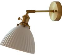 QTANZIQI Appliques murales Appliques murales en céramique avec Abat-Jour nervuré, Suspension en Laiton, Applique Murale réglable en céramique Blanche, Suspension