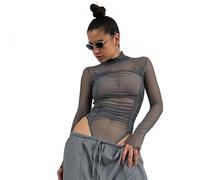 QTANZIQI Autumn Long Sleeve Mesh Slim Bodysuit for Women See Through Bodysuits
