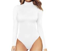 QTANZIQI Body pour Femmes, contrôle du Ventre, col Haut, Manches Longues, String