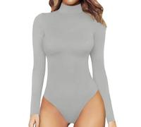 QTANZIQI Body pour Femmes, contrôle du Ventre, col Haut, Manches Longues, String