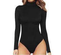 QTANZIQI Body pour Femmes, contrôle du Ventre, col Haut, Manches Longues, String