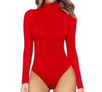 QTANZIQI Body pour Femmes, contrôle du Ventre, col Haut, Manches Longues, String