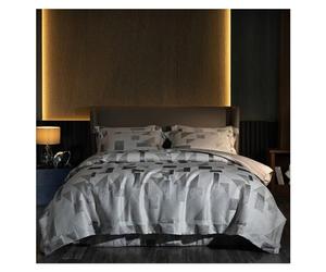 QTANZIQI Ensemble de literie en Coton Satin de Luxe Gris Housse de Couette Jacquard géométrique Chic Couvre-lit en Coton matelassé taie d'oreiller Queen King 4 pièces, literie, A, Queen Size 1,8