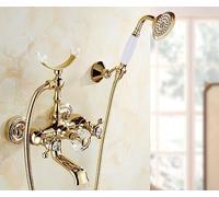 QTANZIQI Ensemble de robinets de Baignoire muraux de Luxe, mitigeur élégant avec poignées en Cristal douchette, Accessoires de Salle de Bains Haut de Gamme pour salles de Bains (HSMHB2G)
