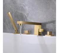 QTANZIQI Ensemble de robinetterie de Bain 4 pièces, Double poignée, Chaud Froid, 4 Trous de robinetterie, mitigeur de Bain-Douche, Or brossé