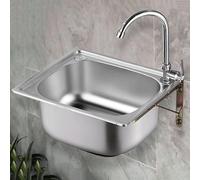 QTANZIQI Évier Utilitaire Mural en Acier Inoxydable - Lavabo Commercial avec Robinet pour Restaurant, Cuisine, Bar Toilettes - Évier de préparation/Bar (45 x 39 x 19 cm)