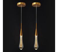 QTANZIQI Lampes suspendues LED en Forme de Larme à intensité Variable, luminaires en Cristal doré pour Cuisine, île, Chambre à Coucher, Couloir entrée, Lot de 2