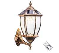 QTANZIQI Lanterne Murale Solaire Vintage avec télécommande à intensité Variable, Lampes de Antiques E27 pour extérieur, Applique Murale extérieure étanche avec capteur de lumière, Construction en