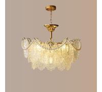 QTANZIQI Luminaire de en Cristal Vintage de 50 cm - Pendentif LED à Tambour Rond à intensité Variable pour Salle à Manger, Salon Chambre à Coucher, éclairage de Plafond doré élégant avec Perles de