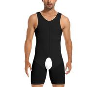 QTANZIQI Men's Shapewear Bodysuit Full Body Compression Slimming Suit Breathable Zip Open Crotch Bodysuit