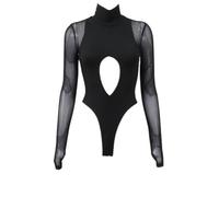 QTANZIQI Mesh Patchwork Hollow Out Club Women Bodysuits Long Sleeve Jumpsuits Fashion Sheath Streetwear Slim Female Tops Tee