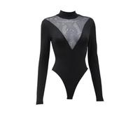 QTANZIQI Mesh Patchwork See Through Bodysuits Rompers Women Jumpsuits Fashion Long Sleeve Bodysuit Female Overalls Tops