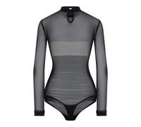 QTANZIQI Mesh Sheer Solid Women Bodysuits High Collar Long Sleeve Club Fashion Sheath See Through Jumpsuits Tops Tee