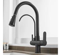 QTANZIQI Mitigeur d'évier de Cuisine 3 Voies avec pulvérisateur extractible, mitigeur pivotant à 360° en Laiton, mitigeur de Cuisine 3 en 1 avec Eau Potable filtrée, mitigeur Noir pour évier de