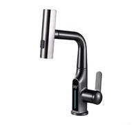 QTANZIQI Mitigeur d'évier LED, gastronomique Intelligent, Cuisine, avec contrôle de la température, Tuyau à poignée Unique, Robinet en Laiton pour Eau Froide Chaude (Gris)