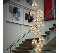 QTANZIQI Multi lumières Duplex Creux Salon loft Multi-Boules Minimaliste escalier Long créatif hôtel Villa Cage d'escalier Haut Plafond Pendentif lumière métal Cristal Abat-Jour