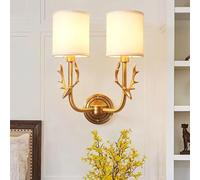 QTANZIQI Nordique Classique Salon cuivre tête de cerf Applique Chevet allée Couloir Wapiti Tissu LED éclairage,