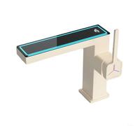 QTANZIQI numérique, Verre hydrophobe résistant aux Taches, Affichage Intelligent LED à Poser, Robinet d'eau de lavabo Bec Haut (pour Blanc Laiteux)