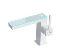 QTANZIQI numérique, Verre hydrophobe résistant aux Taches, Affichage Intelligent LED pour à Poser, Robinet d'eau de lavabo Bec Haut (Blanc)