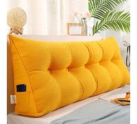 QTANZIQI Oreiller de tête de lit Triangulaire de Luxe avec Housse Amovible, Coussin de Lecture Triangulaire pour lit canapé, Coussin de Dossier compensé Jaune, 150x50x20cm, Confort Ultime pour