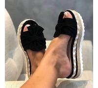 QTANZIQI Pantoufles à Plateforme compensées pour Femmes, Sandales à Enfiler avec nœud Papillon sur Le Devant de la Plage d'été, Mode bohème Loisirs décontractés Grande Largeur Fond épais Bout