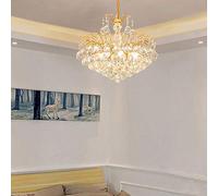 QTANZIQI Plafonnier à Hauteur réglable pour Le Salon, étincelant, Perles cristallines E14 Pendant la Lampe, galvanoplastie dorée 45 x 40 cm