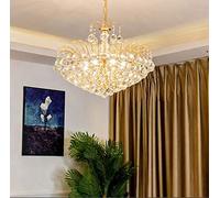 QTANZIQI Plafonnier à Hauteur réglable pour Le Salon, étincelant, Perles cristallines E14 Pendant la Lampe, galvanoplastie dorée 55 x 42 cm