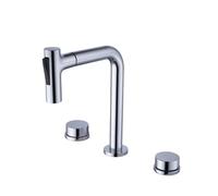 QTANZIQI Robinet de Baignoire Cascade extractible monté sur Pont à 3 Trous - Mélangeur Large avec HanShower - Robinet de Cuisine de Bain élégant pour Les Maisons contemporaines