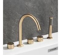 QTANZIQI Robinet de Baignoire en Or brossé, Ensemble de Douche à 5 Trous, mélangeur d'eau Chaude Froide cylindrique, Parfait pour Les salles de Bains, Installation Facile
