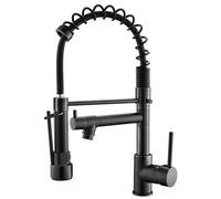 QTANZIQI Robinet de Cuisine à poignée Unique, en Laiton Chaud Froid, Double Bec 360, mitigeur d'évier de Cuisine, Bec extractible, Spray Noir