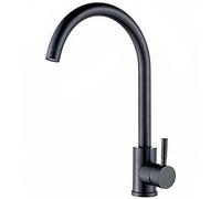 QTANZIQI Robinet de Cuisine de Salle de Bain avec Tuyau d'alimentation, évier pivotant Noir Mat, mitigeur d'eau Chaude Froide en Acier Inoxydable à Trou Unique