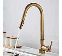 QTANZIQI Robinet de Cuisine en Laiton Antique de Style rétro avec tête de pulvérisation extractible, mélangeur d'eau Chaude Froide, Robinet d'évier pivotant à 360 degrés, poignée Unique,