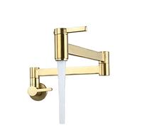 QTANZIQI Robinet de Cuisine Mural Pliable à Double Commande, Robinet d'eau Froide Unique, mélangeur d'évier Extensible doré Noir, Parfait pour Les casseroles Les vadrouilles, luminaire de