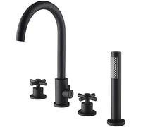 QTANZIQI Robinet de Douche chromé doré Noir, mitigeur de Bain à 4 Trous, Robinet Cascade en Laiton, Fixation de Douche de Salle de Bains, mélangeur de Baignoire de Luxe, Ensemble de Douche élégant