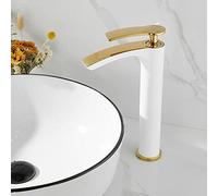QTANZIQI Robinet de lavabo Cascade, mitigeur de lavabo à poignée Unique pour Eau Chaude Froide, Bec Cascade de Robinet de lavabo de Salle de Bain, Or Blanc, Haut (Couleur : Platine, Taille : Court)