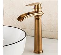 QTANZIQI Robinet de lavabo de Salle de Bain Cascade Antique, Laiton Massif, mitigeur d'évier Chaud Froid, Robinet de lavabo de Salle de Bain à poignée Unique, Court (Taille : Haut)