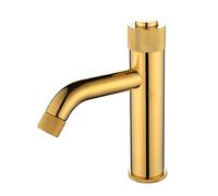 QTANZIQI Robinet de lavabo en Laiton Bouton Poussoir mitigeur d'évier Chaud Froid monté sur Le Pont Robinet de vanité en Or Titane Robinet mitigeur de lavabo monotrou pour évier de Salle de Bain